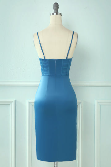 Cintas de espaguete azul vestido de hoco apertado